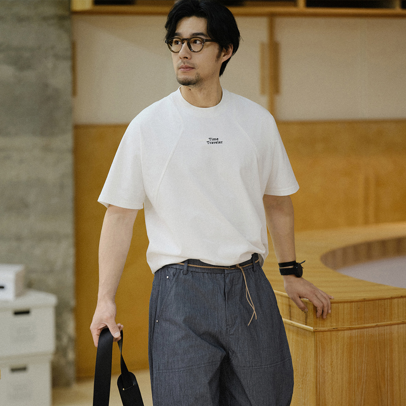 白Tシャツ メンズ 胸元刺繍入り立体縫製半袖カットソー