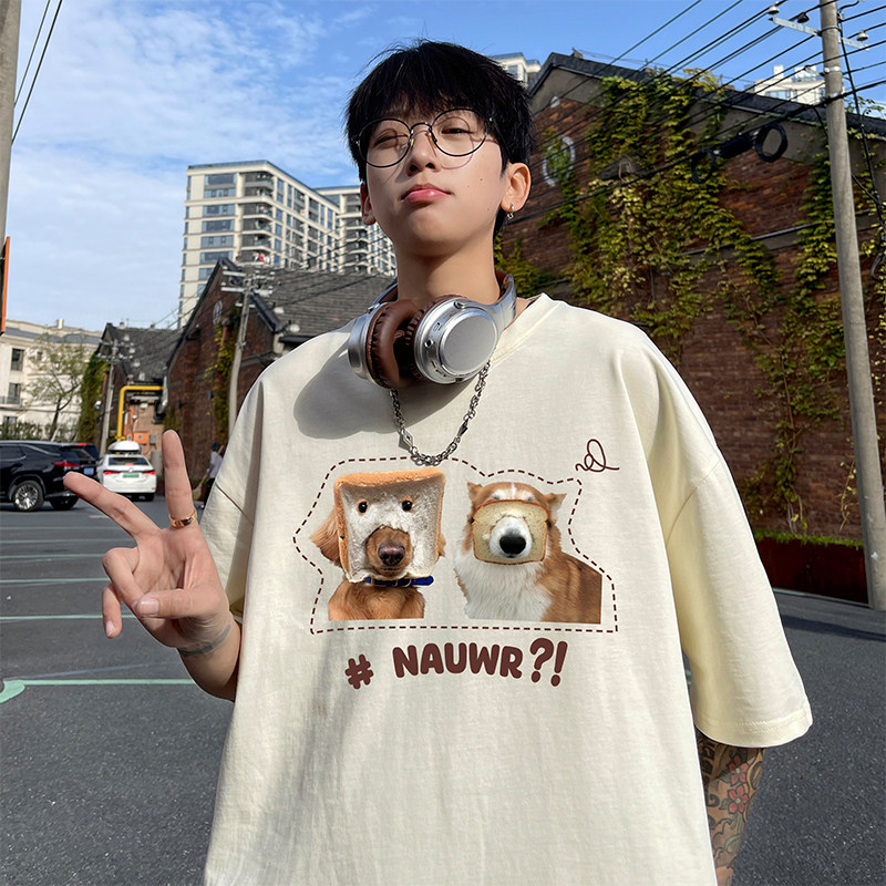 白Tシャツ メンズ パン顔わんこ ゆるプリント半袖