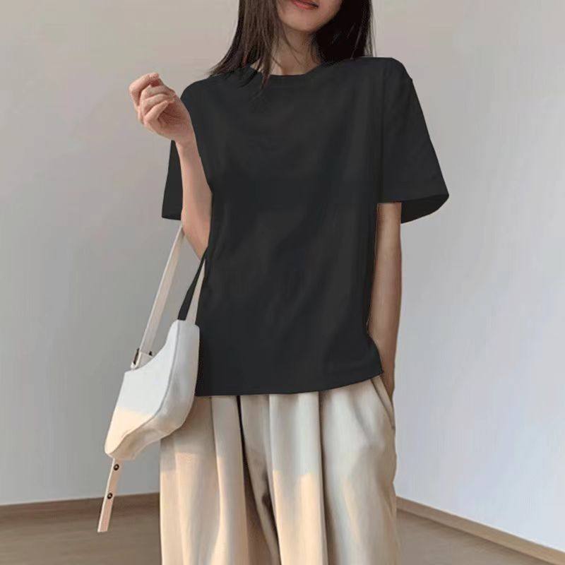 白Tシャツ ゆったりシルエット半袖クルーネックトップス