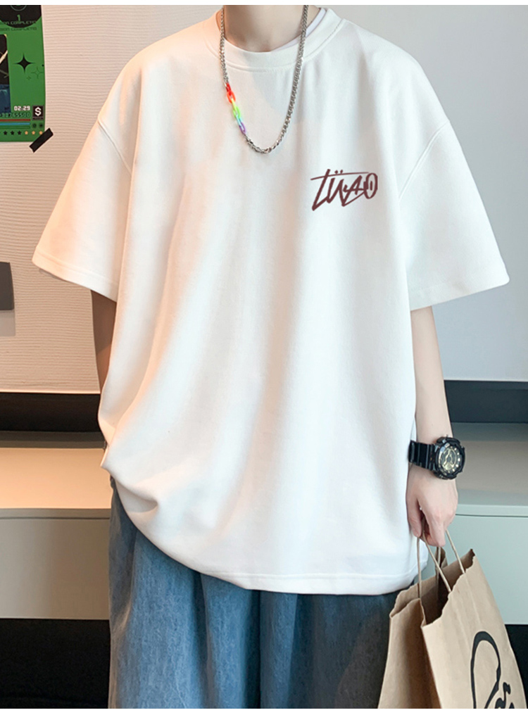 白Tシャツ メンズ シンプル筆記体ロゴ入りカジュアル半袖