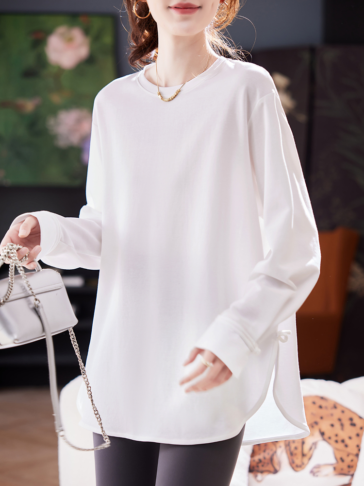 白Tシャツ レディース サイドスリットロングトップス