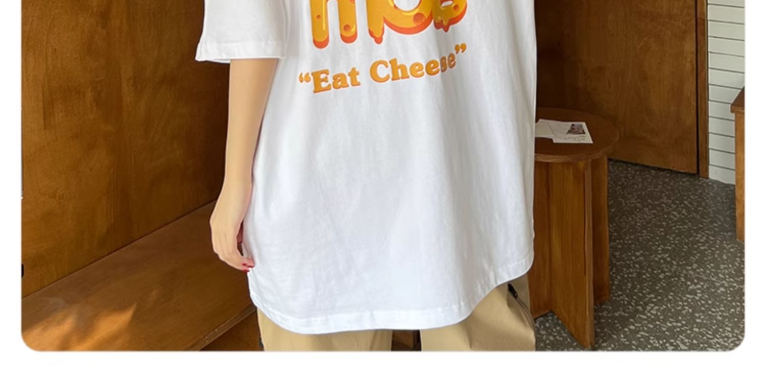 白Tシャツ チーズデザイン ゆるふわ半袖