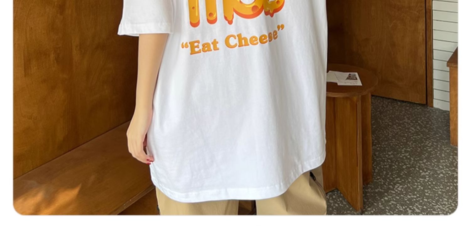 白Tシャツ チーズデザイン ゆるふわ半袖