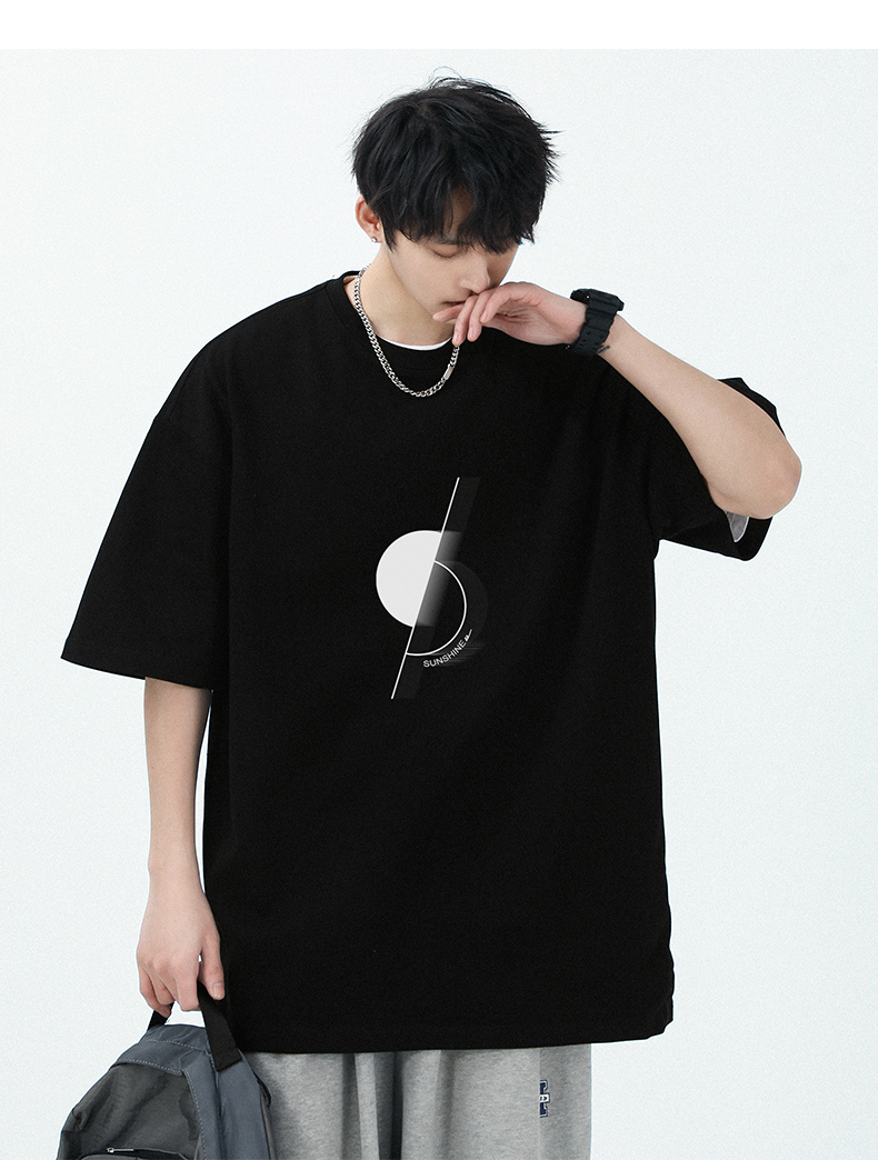 白Tシャツ メンズ 幾何学模様ビッグシルエット半袖