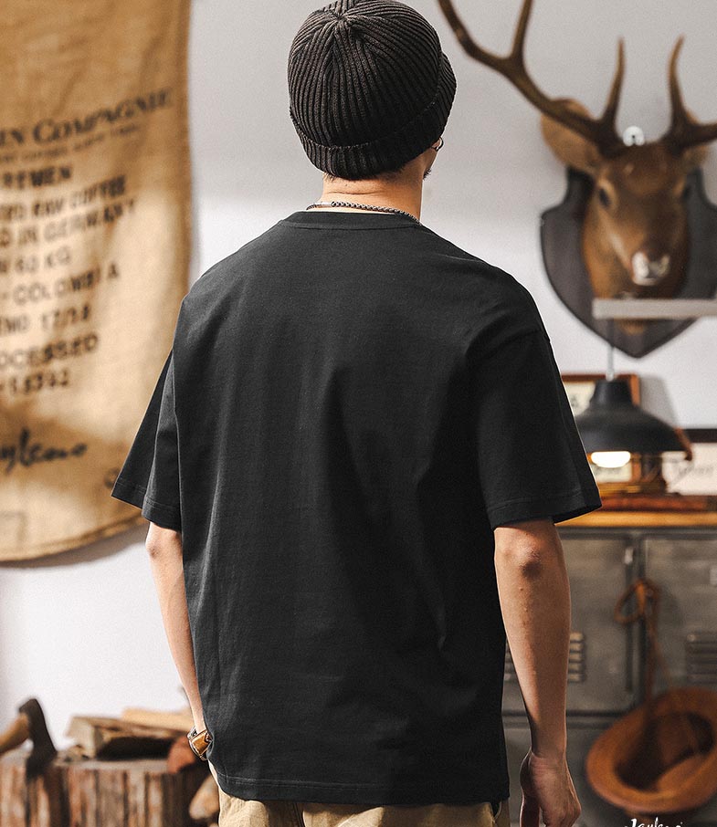 メンズ ゆったり半袖白Tシャツ ポケット付きカジュアルトップス