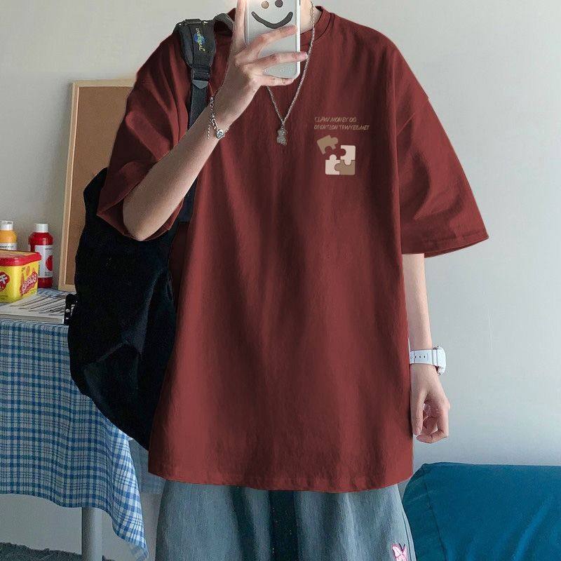 白Tシャツ 幾何学模様プリント五分袖オーバーサイズTシャツ