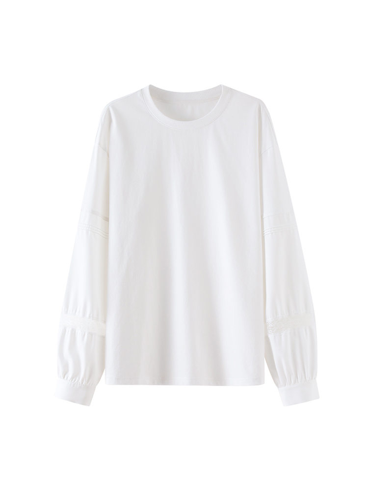 白Tシャツ レディース レース袖デザイン上品カットソー