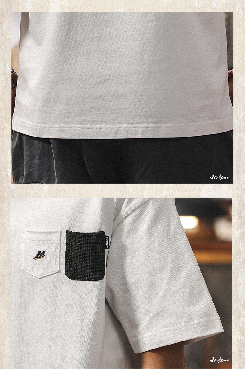 メンズ ゆったり半袖白Tシャツ ポケット付きカジュアルトップス