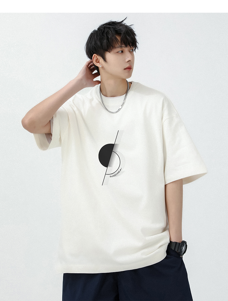 白Tシャツ メンズ 幾何学模様ビッグシルエット半袖