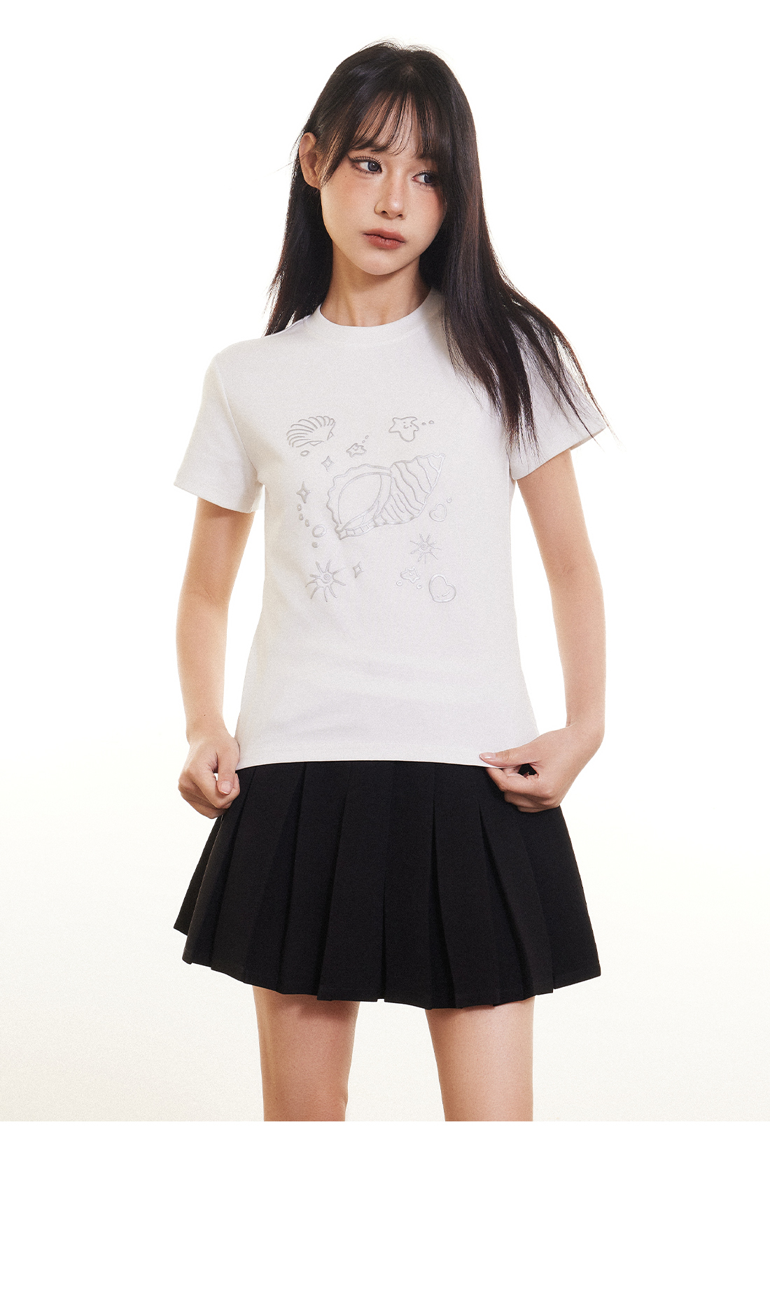 白Tシャツ レディース 貝殻模様
