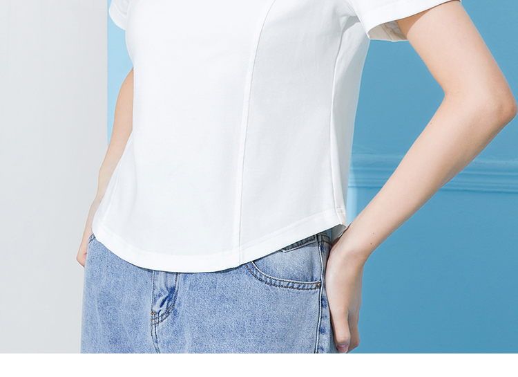 白Tシャツ シンプル収腰ロゴ入り半袖Tシャツ