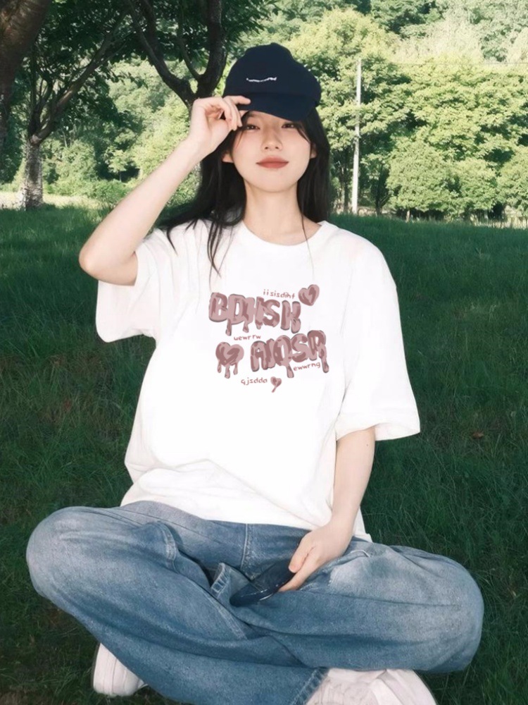 白Tシャツ レディース ゆったりレタープリント半袖Ｔシャツ