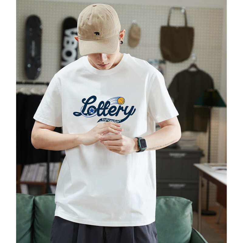 白Tシャツ メンズ くじ引き風プリント半袖