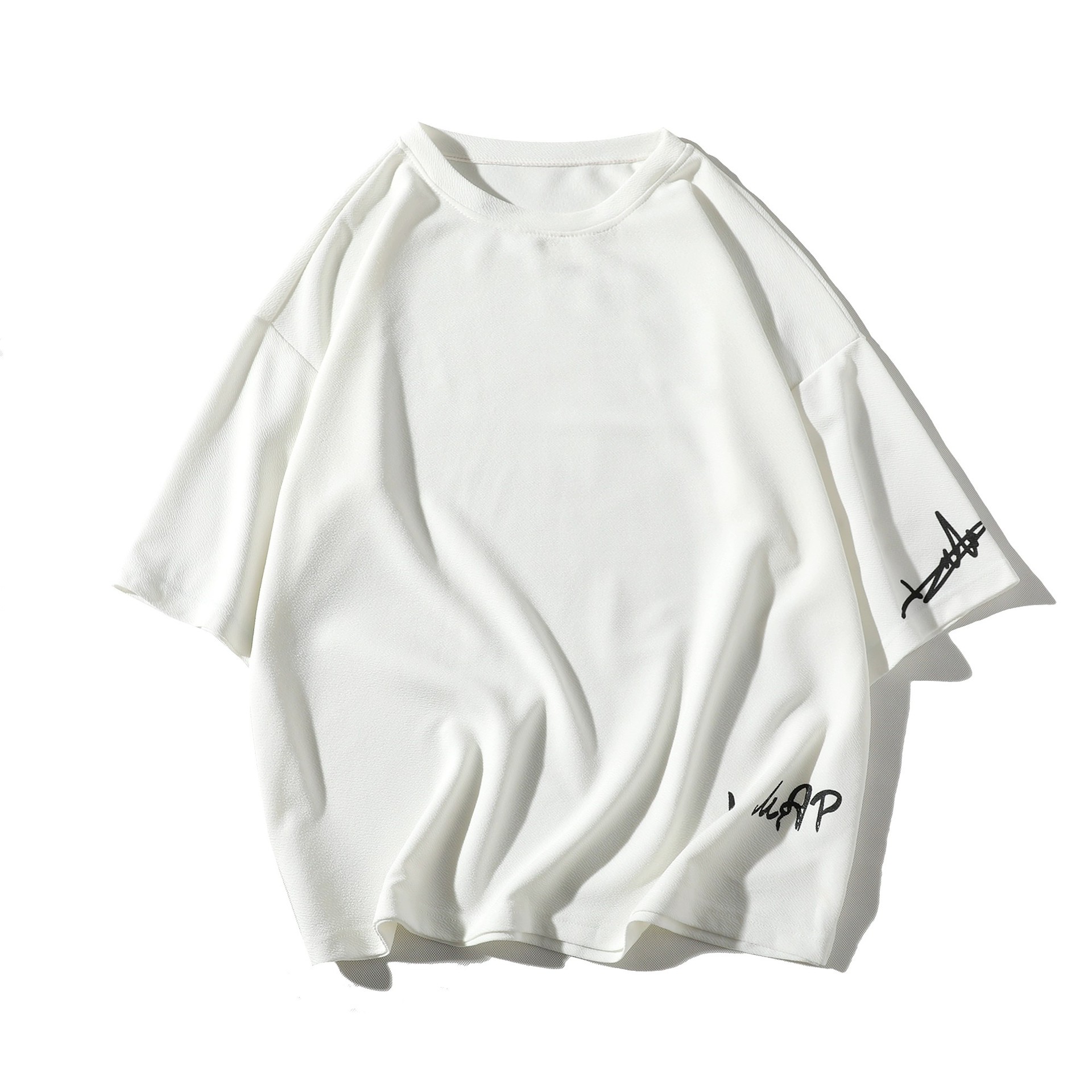 白Tシャツメンズ ワンポイント刺繍入りオーバーサイズ七分袖Tシャツ