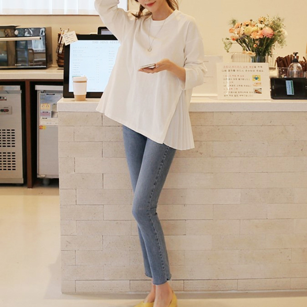 白Tシャツ レディース サイドプリーツ 白トップス 上品シンプル