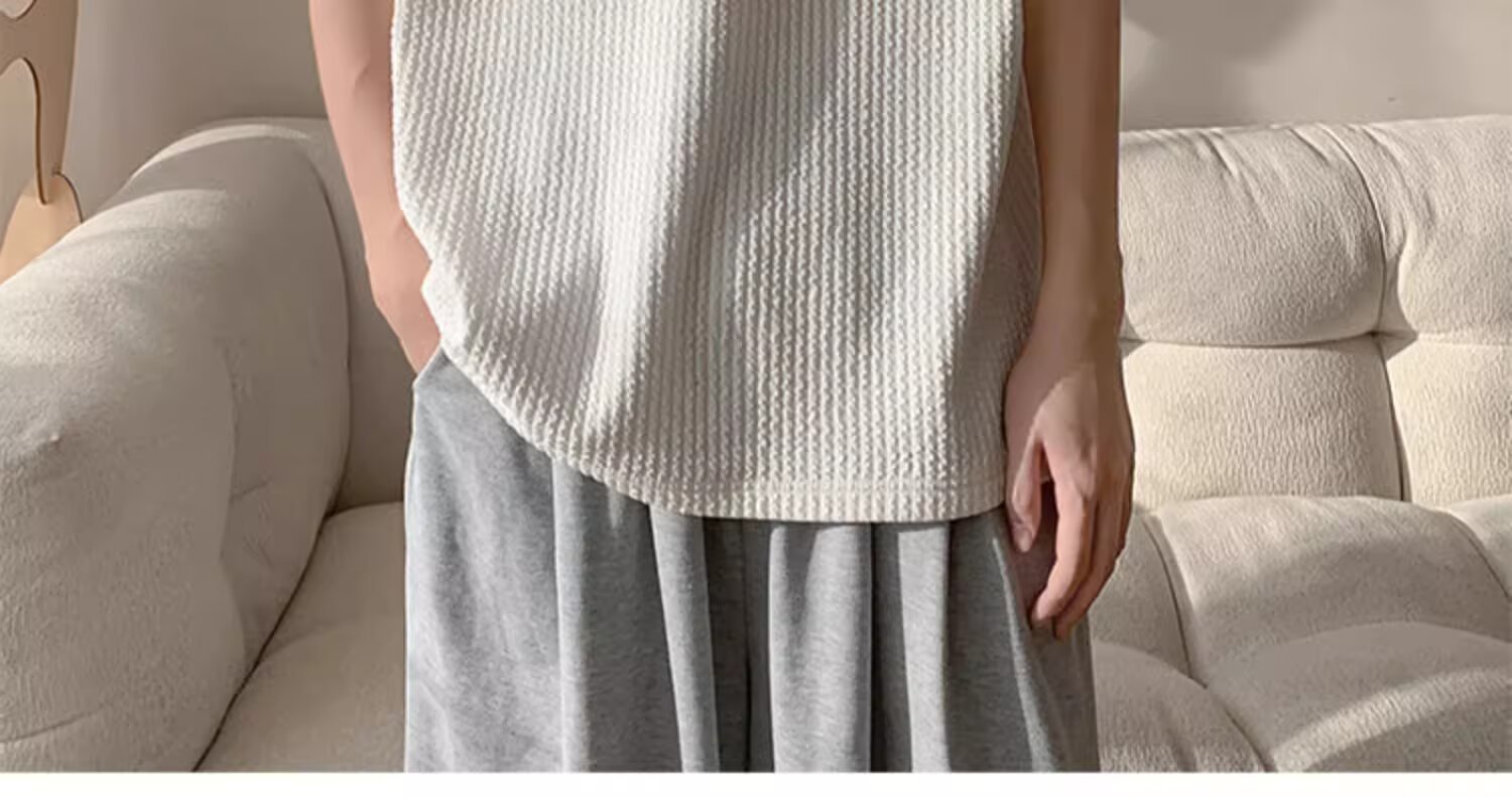 白Tシャツメンズ 立体ワッフル編み五分袖オーバーサイズ半袖