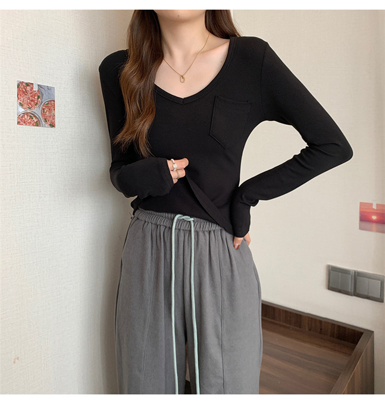 白Tシャツ 裏起毛ブイネック長袖白基調シャツ