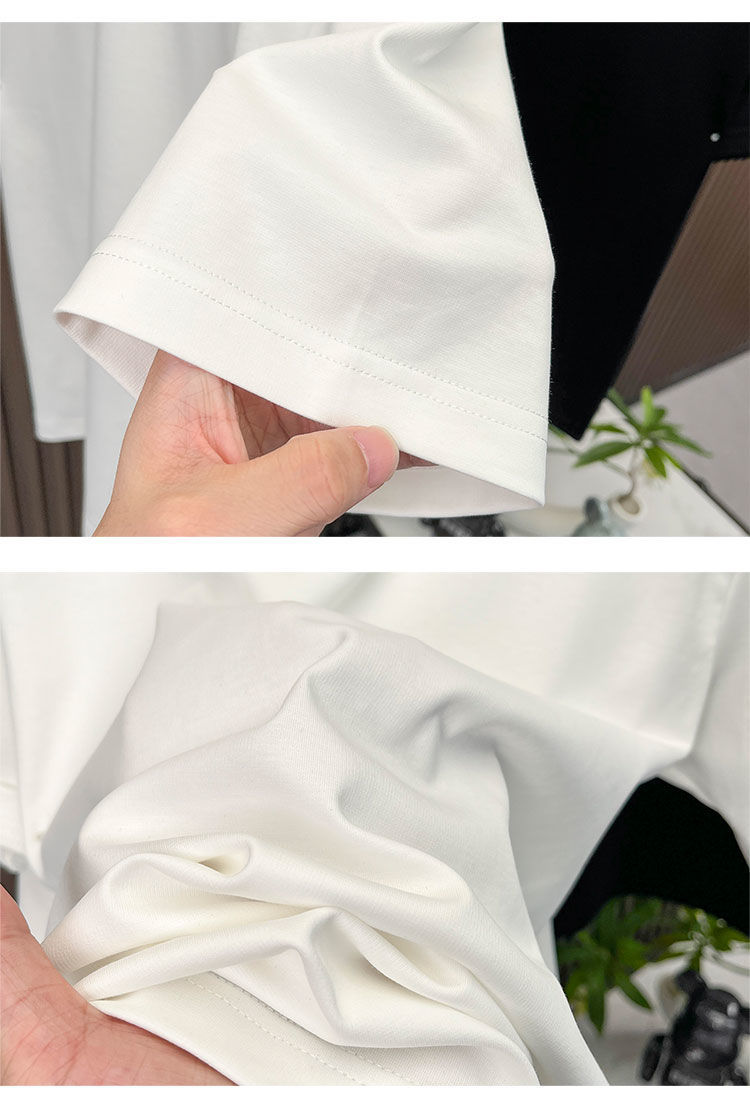 白Tシャツメンズ 立体ロゴ刺繍クルーネック半袖Tシャツ