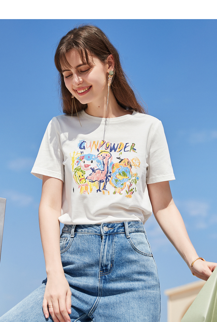 白Tシャツ 手描き風アート 半袖カットソー