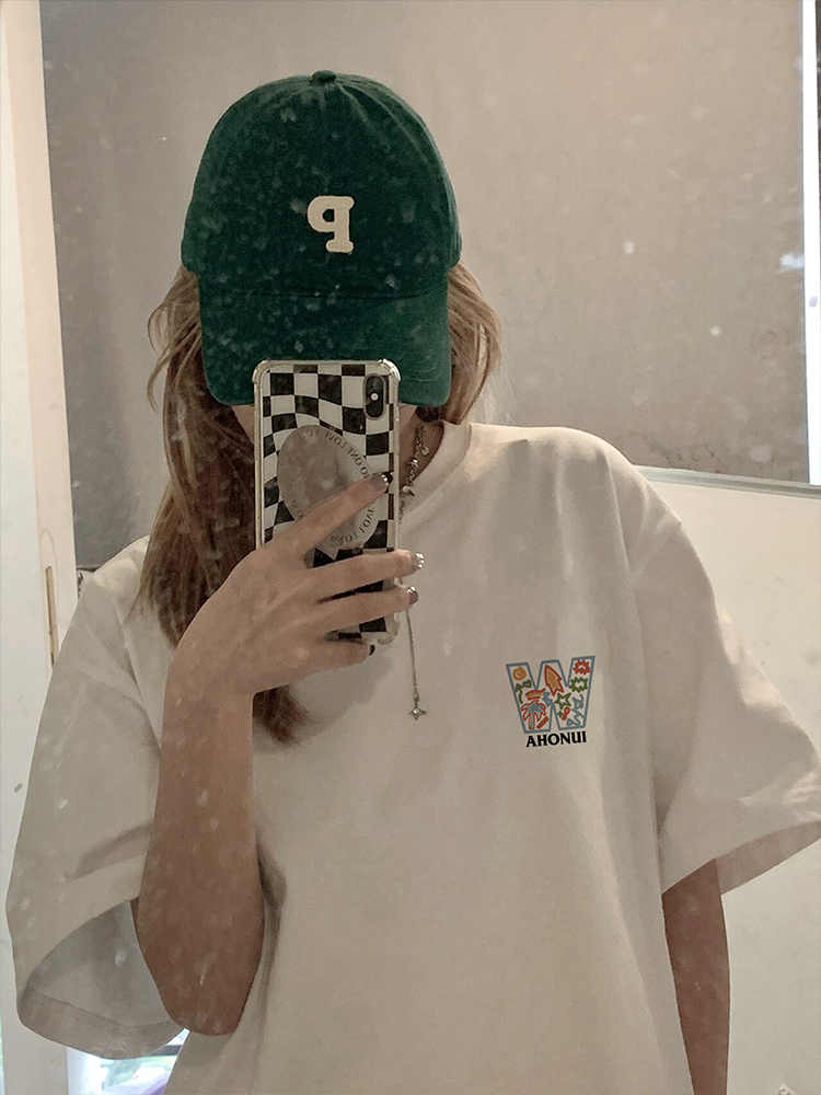 白Tシャツ レディース 南国花模様プリント半袖シャツ