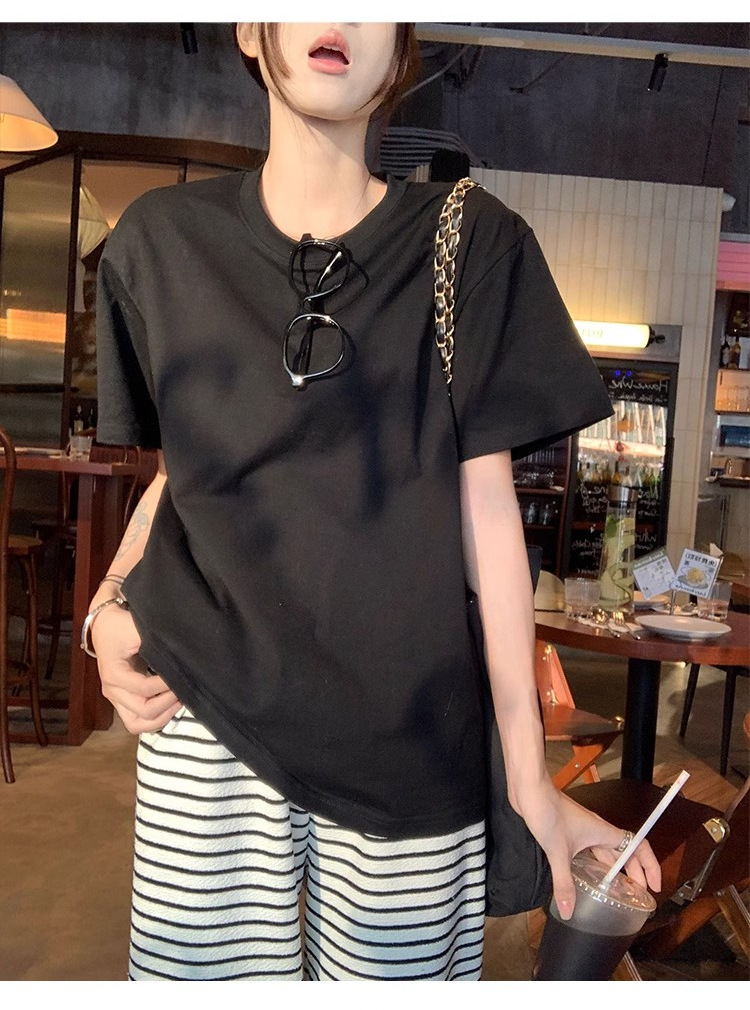 白Tシャツレディース シンプルクルーネック半袖カットソー