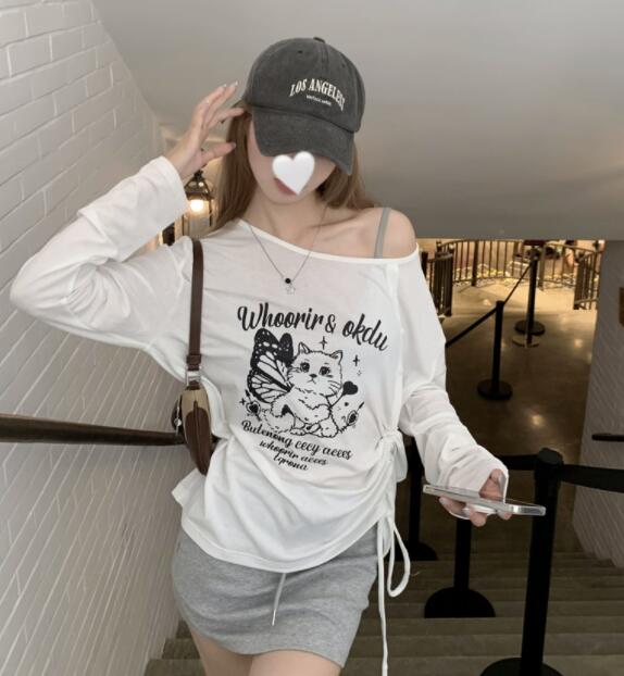 白Tシャツ 白色長袖カットソー 紫外線カット ゆったりシルエット