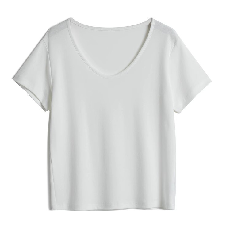 白Tシャツ 大人の魅力引き立つ ゆったり着心地 深V字ネック半袖白シャツ
