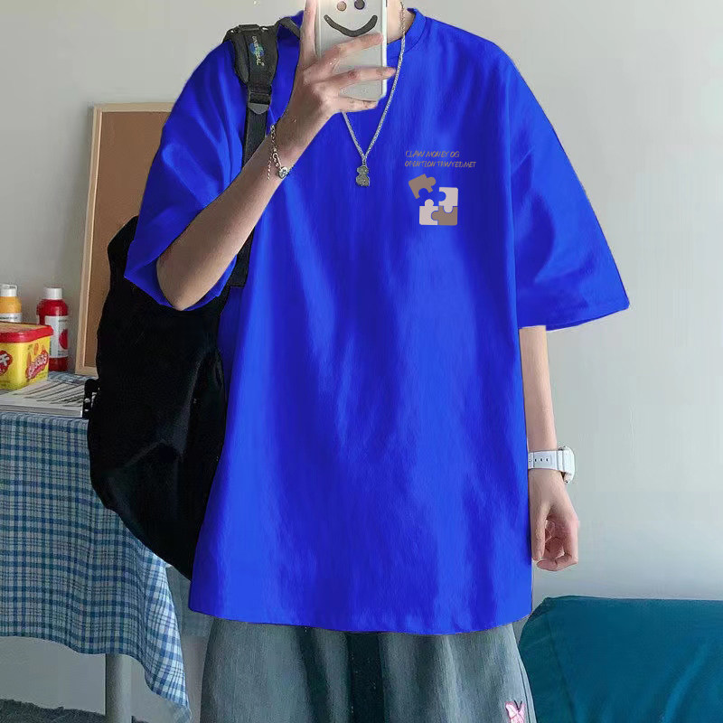 白Tシャツ 幾何学模様プリント五分袖オーバーサイズTシャツ