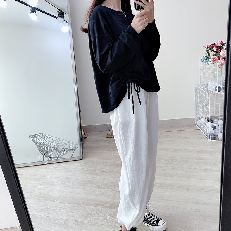 白Tシャツ 大人可愛い裾シャーリング白ティーシャツ