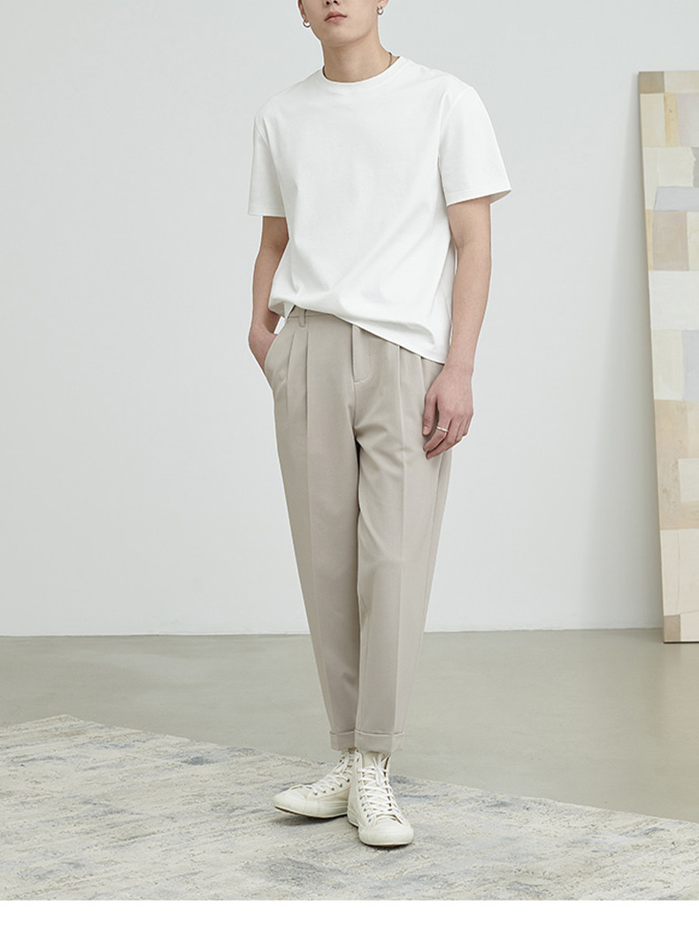 白Tシャツ ゆったりシルエット丸首半袖無地シャツ