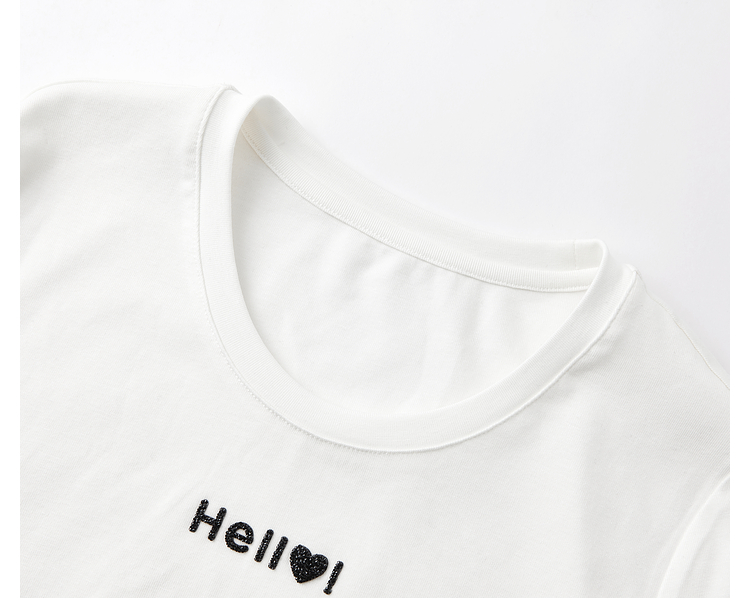 白Tシャツ ハロー胸元メッセージ半袖トップス