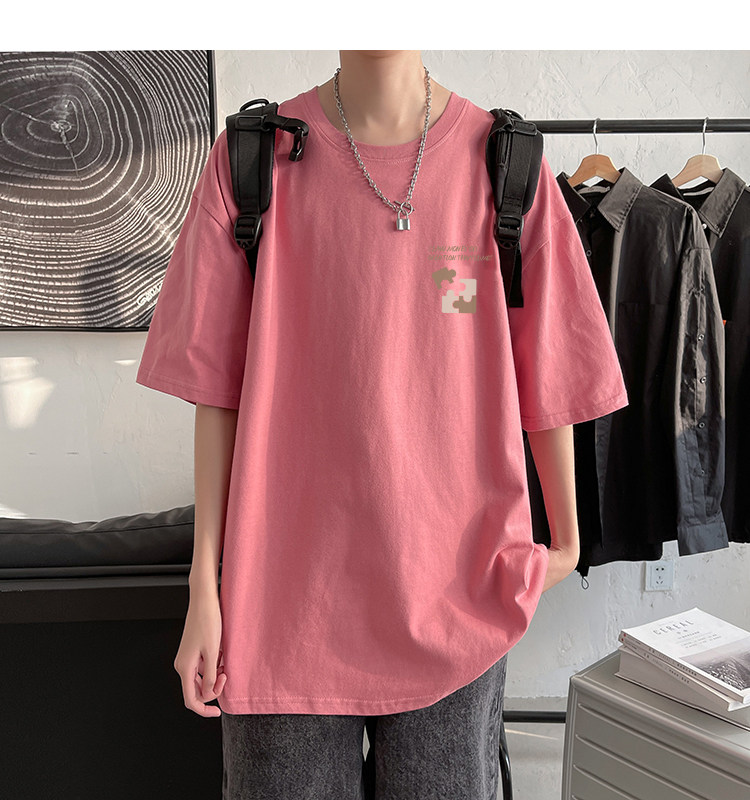 白Tシャツ 幾何学模様プリント五分袖オーバーサイズTシャツ