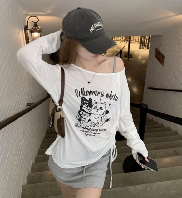 白Tシャツ 白色長袖カットソー 紫外線カット ゆったりシルエット