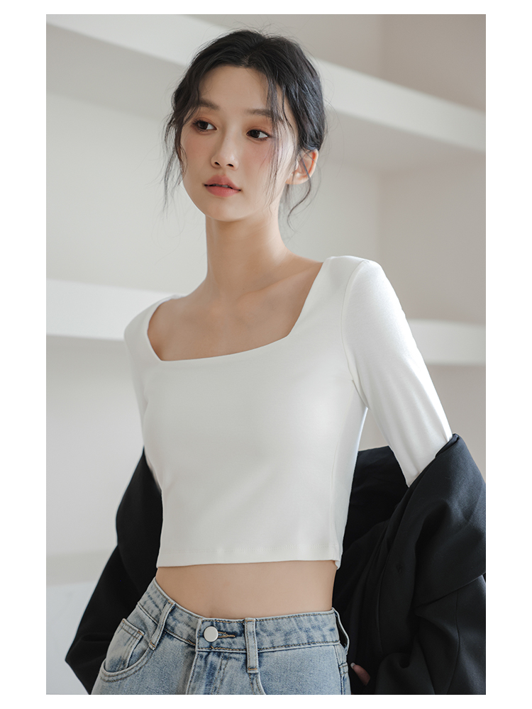 白Tシャツ レディース スクエアネックショート丈トップス