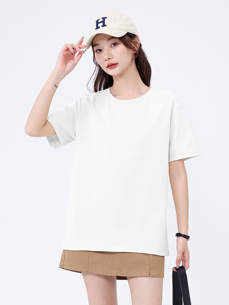 白Tシャツ シンプル丸首純綿半袖シャツ