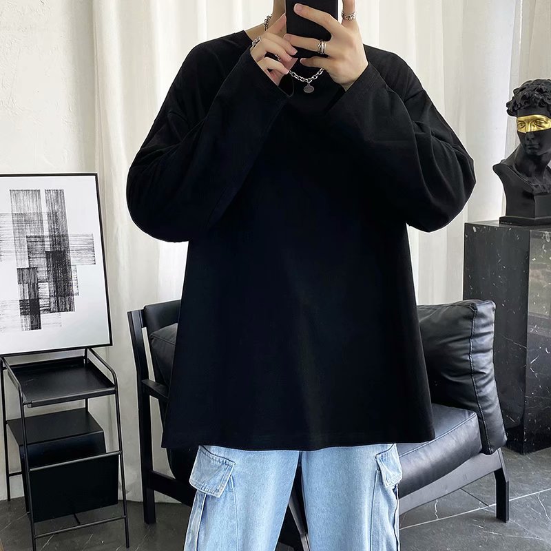 白Tシャツメンズゆったりオーバーサイズ長袖ロングティーシャツ