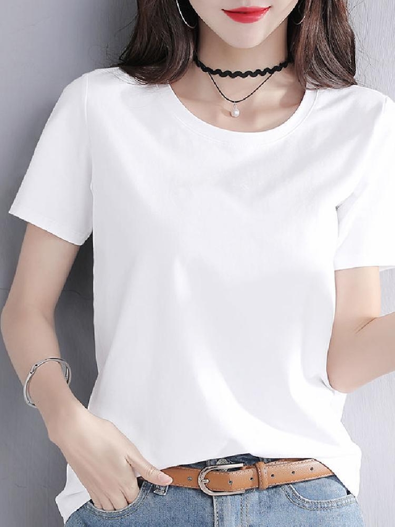 白Tシャツ レディース シンプル丸首半袖カットソー