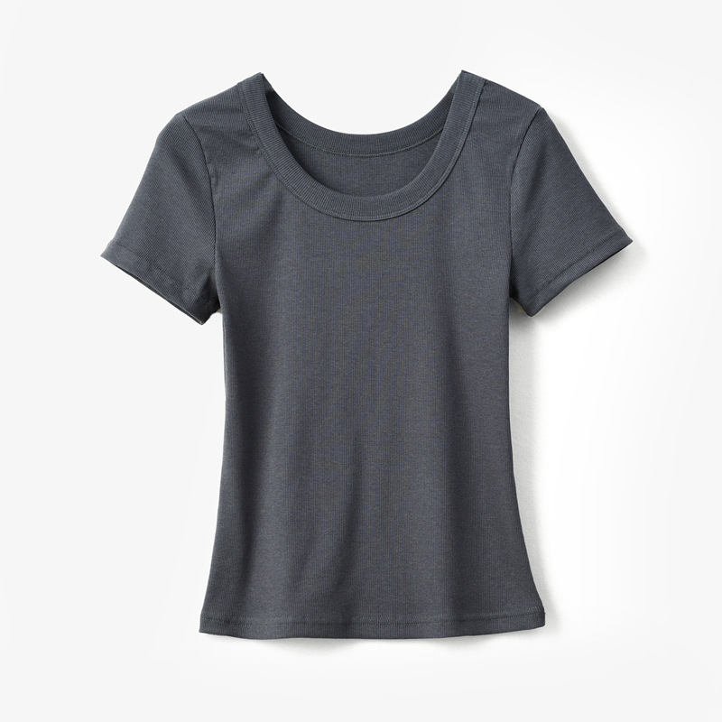 白Tシャツ すっきり丸首リブカットソー