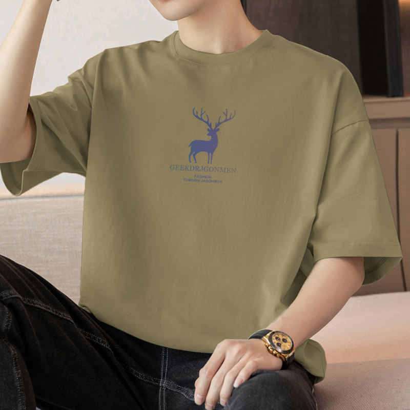 白Tシャツ メンズ 森の王者 鹿シルエット半袖