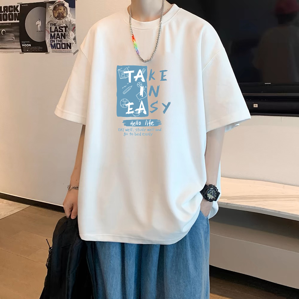 白Tシャツ 山脈イラスト入りシンプル半袖