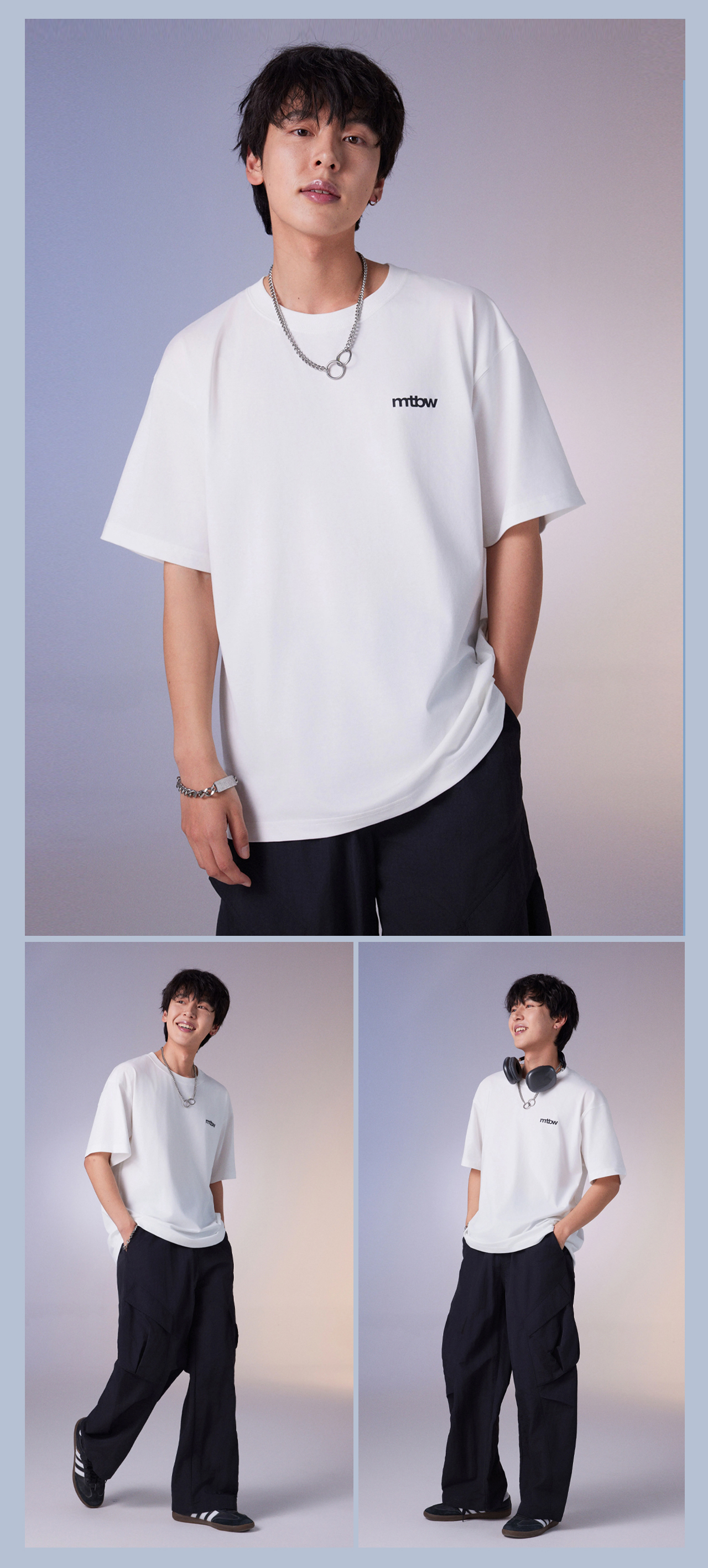 白Tシャツ 胸元ワンポイント 上質クルーネック