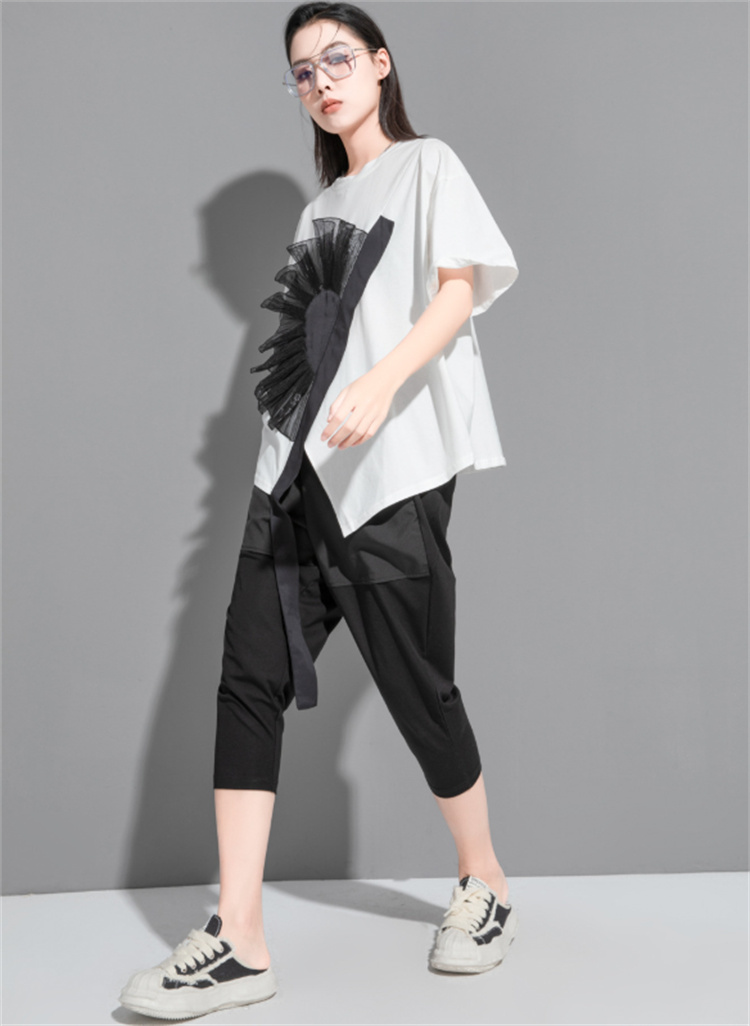 白Tシャツ 白ロゴプリント半袖丸首コットンシャツ夏用