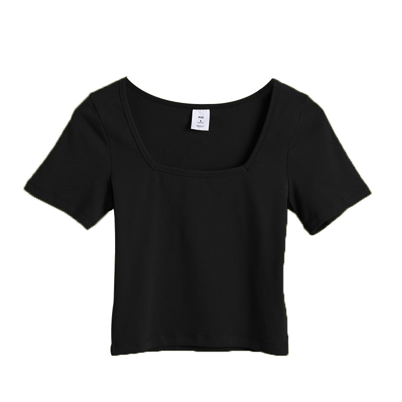 白Tシャツ スクエアネック半袖ショート丈フィットトップス