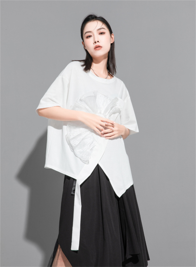 白Tシャツ 白ロゴプリント半袖丸首コットンシャツ夏用
