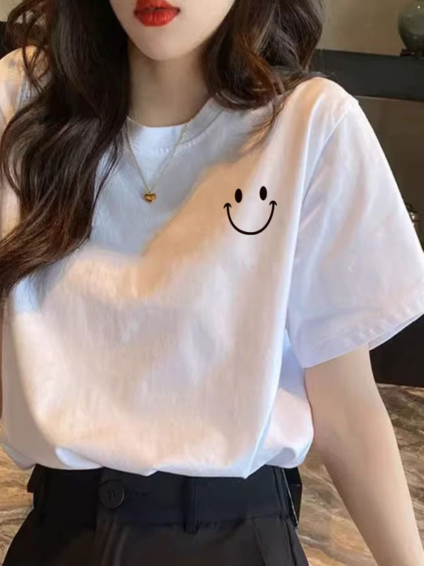 白Tシャツ レディース アートプリントゆったり半袖