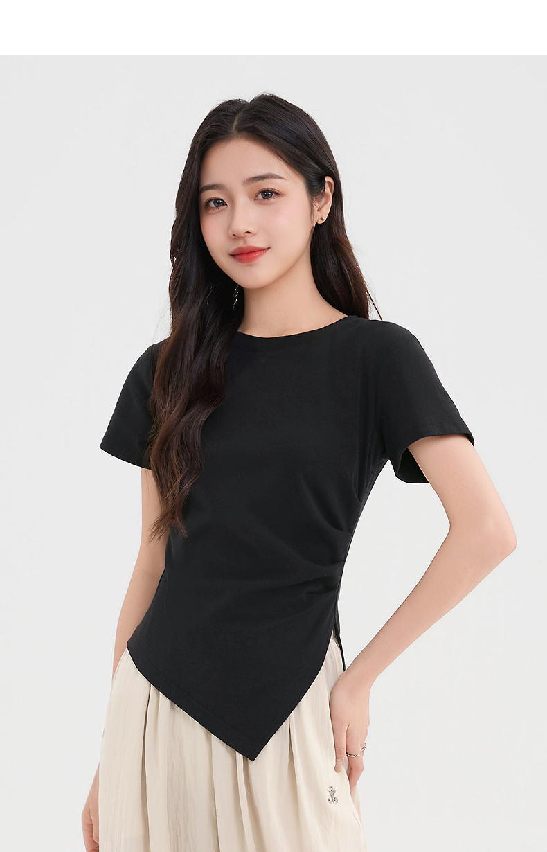 白Tシャツ レディース 非対称裾デザイン上質半袖カットソー