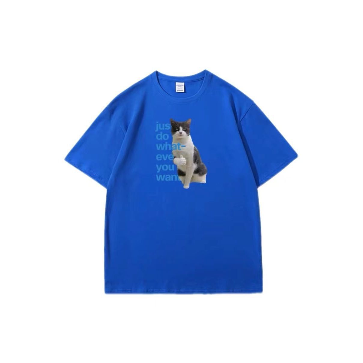 白Tシャツ メンズ 気ままな猫イラスト入り半袖シャツ
