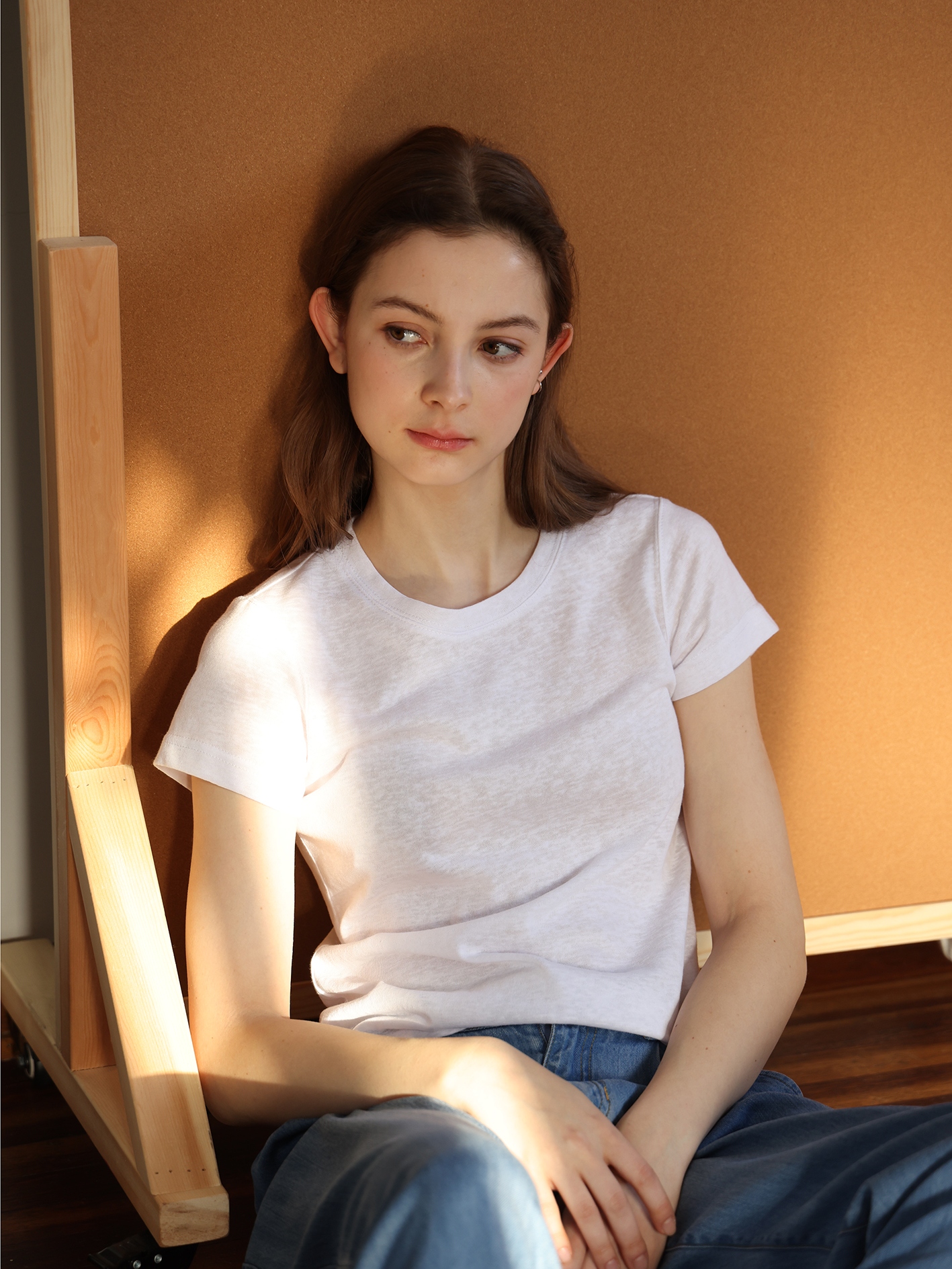 白Tシャツ レディース 上質な光沢やわらか丸首半袖