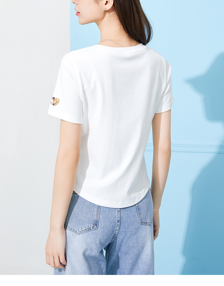 白Tシャツ シンプル収腰ロゴ入り半袖Tシャツ