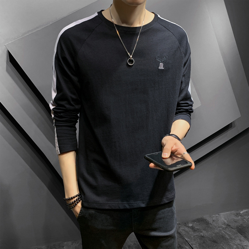 白Tシャツ メンズ 鹿の刺繍入り七分袖ラグランカットソー